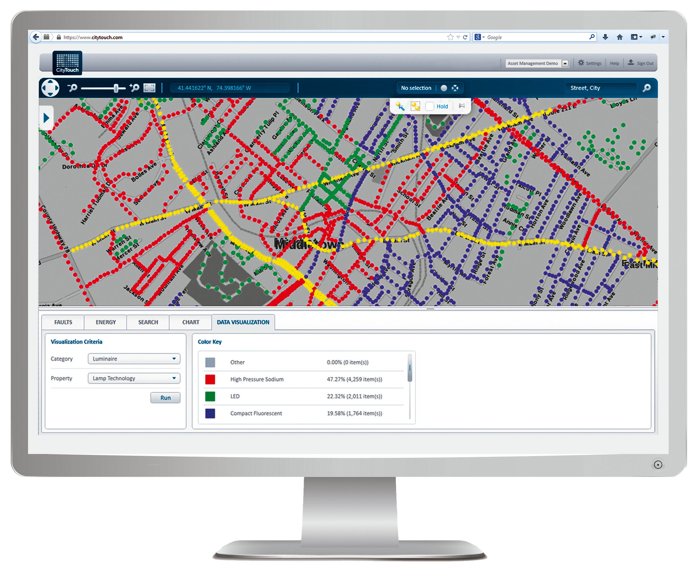 На ілюстрації представлено принцип роботи додатка CityTouch LightPoint